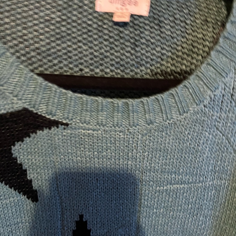 Umgee Green Sweater with Navy Star Design ⭐️ M - Picture 3 of 4